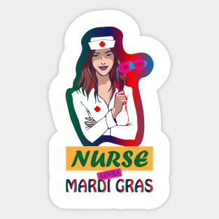 Nurse Loves Mardi Gras Colorful Sticker